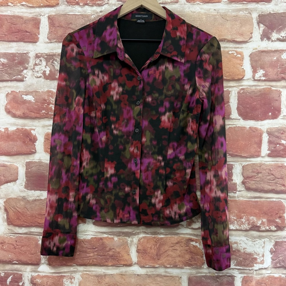 Anthropologie Sanctuary Top Women's Small Garden Floral Abstract Mesh Shirt